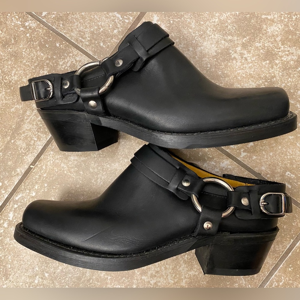 New Frye Harness Boots, Mule/Slide, 7.5 Black Leather